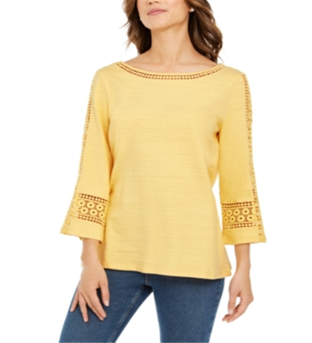Charter Club Women's Crochet Inset Top Yellow Size XX-Large
