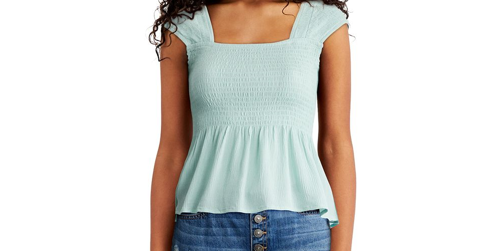 Ultra Flirt Junior's Smocked Top Blue Size S