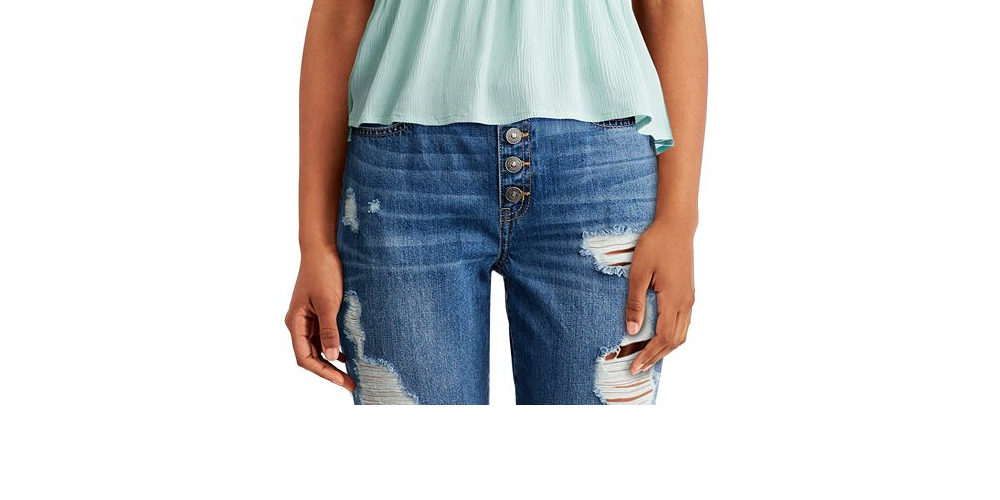 Ultra Flirt Junior's Smocked Top Blue Size S