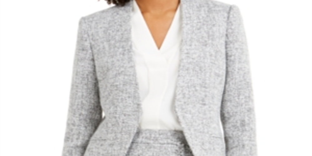 Calvin Klein Women's Tweed Open Front Blazer Gray Size 4