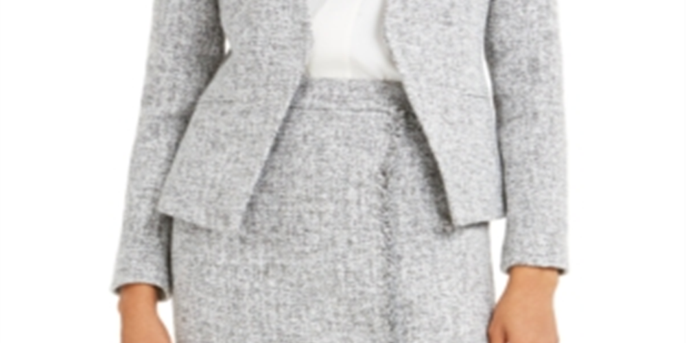 Calvin Klein Women's Tweed Open Front Blazer Gray Size 4
