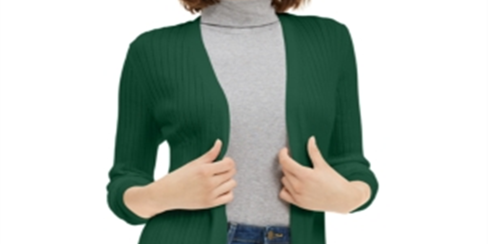 Maison Jules Women's Ribbed Open Cardigan Sweater Green Size XX-Large