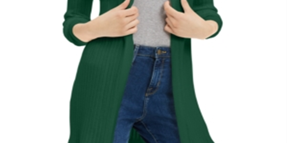 Maison Jules Women's Ribbed Open Cardigan Sweater Green Size XX-Large