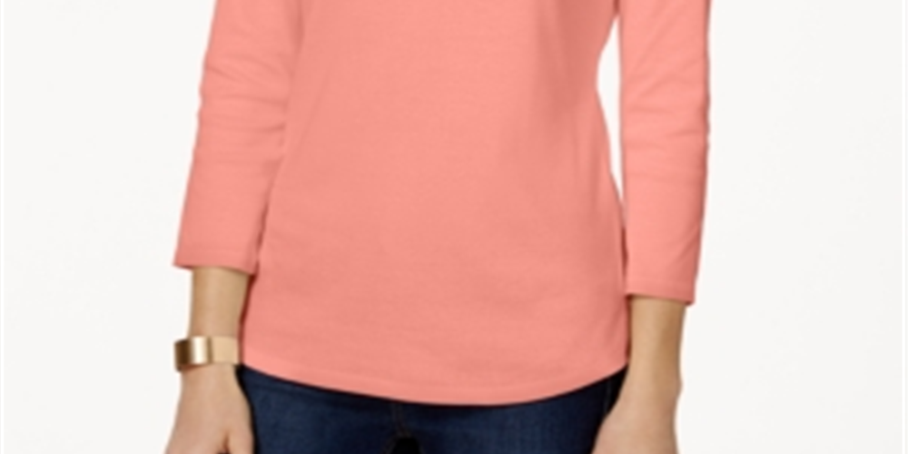Charter Club Women's Pima Cotton Boat Neck Button Shoulder Top Orange Size X-Large