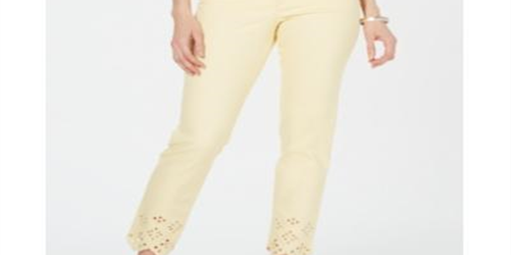 Charter Club Women's Bristol Eyelet Hem Skinny Jeans Yellow Size 4