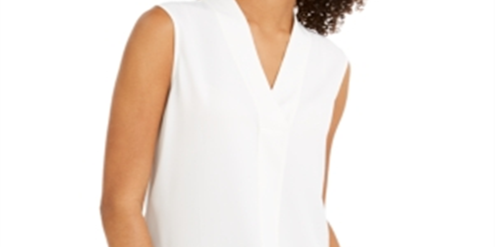 Calvin Klein Women's Sleeveless V Neck Woven Blouse White Size Small