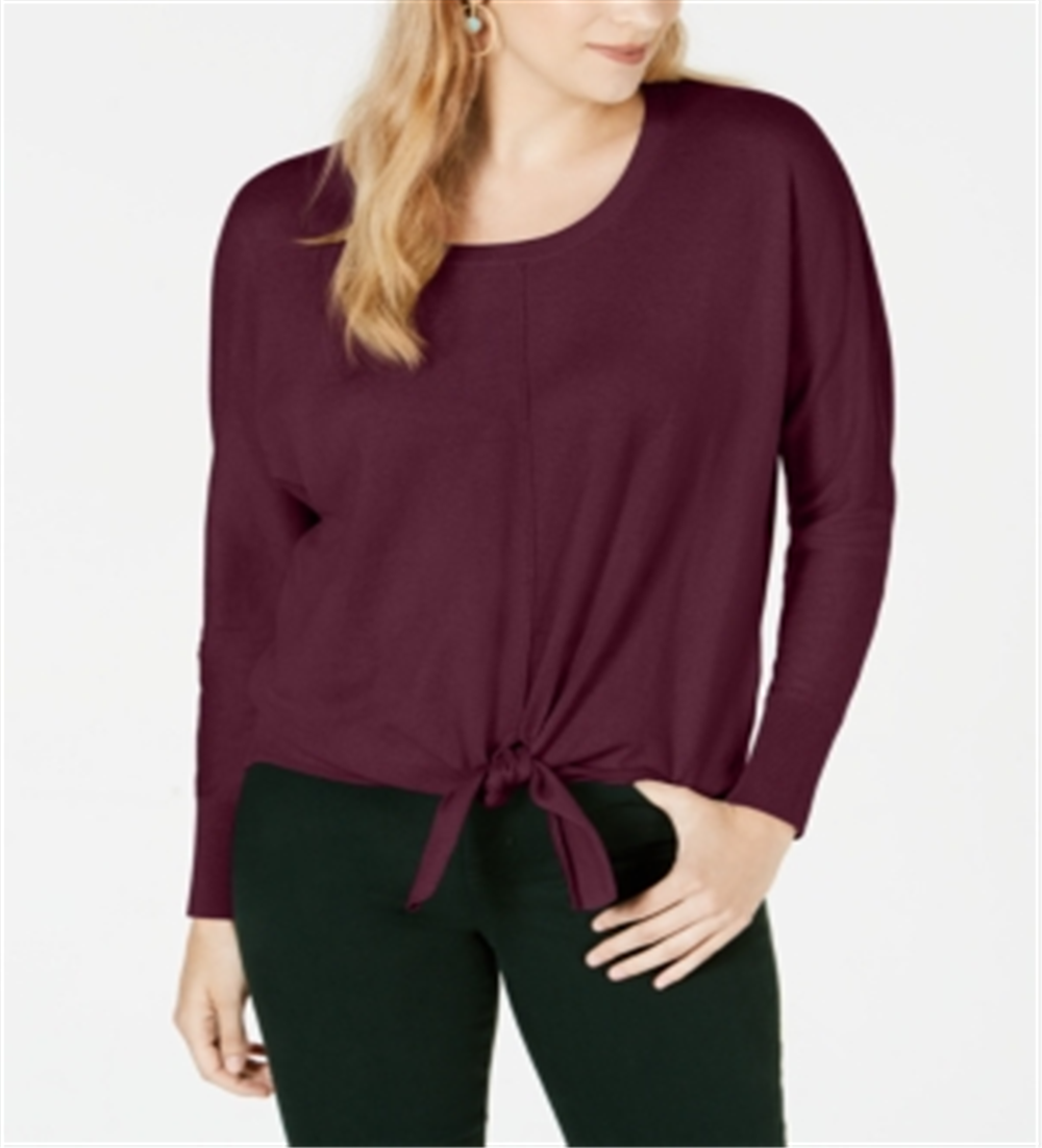 Style & Co Women's Tie Front Sweater Winestone Size Petite L