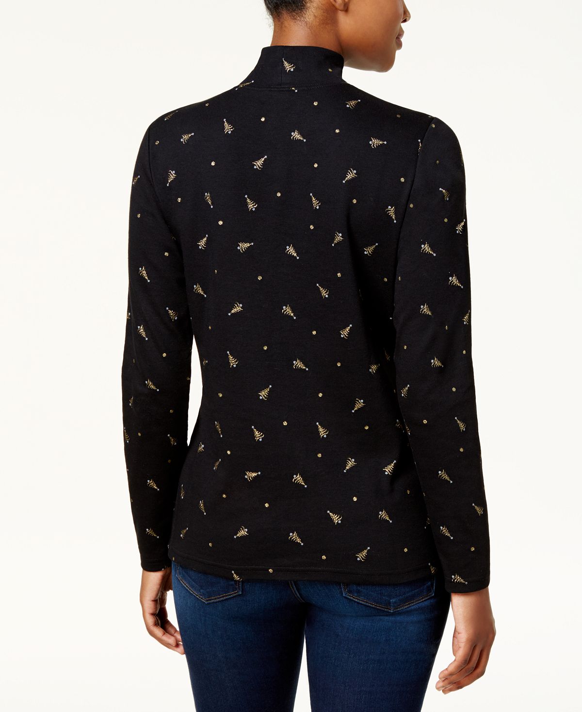 Karen Scott Women's Tree Print Mock Neck Top Black Size Petite S