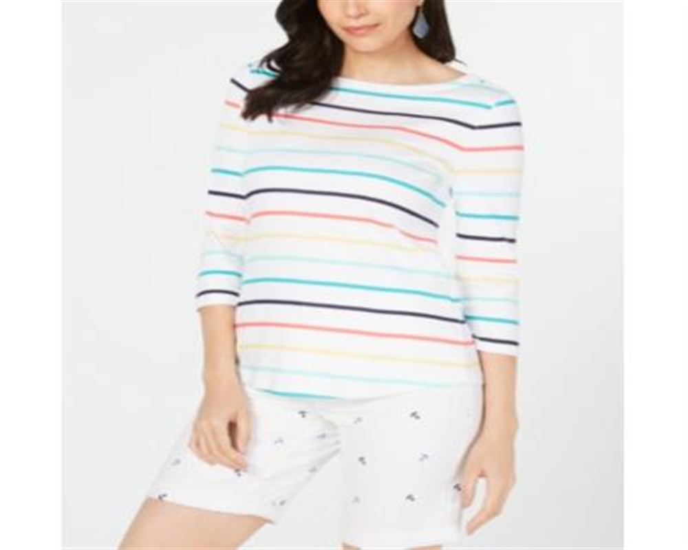 Charter Club Women's Cotton Striped Top White Combo Size Petite XL
