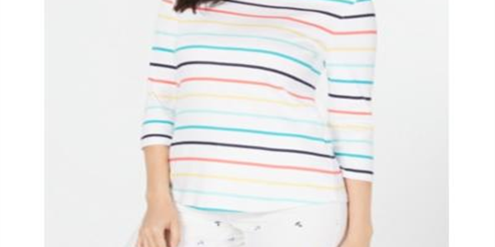 Charter Club Women's Cotton Striped Top White Combo Size Petite XL