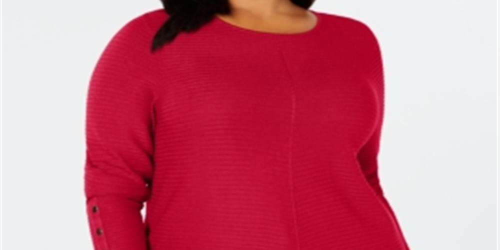 Alfani Women's Ribbed Snap Detail Sweater Red Size -2XL