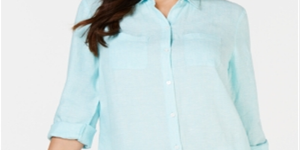 Charter Club Women's Linen Shirt Blue Size X-Small