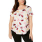 Alfani Women's Floral Short Sleeve T-Shirt Top Brown Size Petite Large