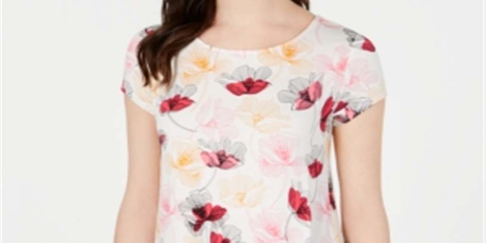 Alfani Women's Floral Short Sleeve T-Shirt Top Brown Size Petite Large