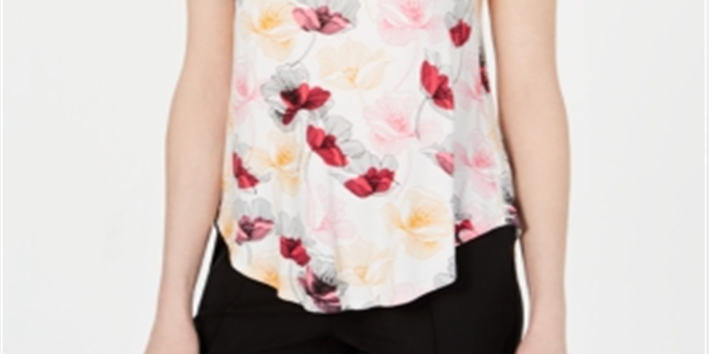 Alfani Women's Floral Short Sleeve T-Shirt Top Brown Size Petite Large