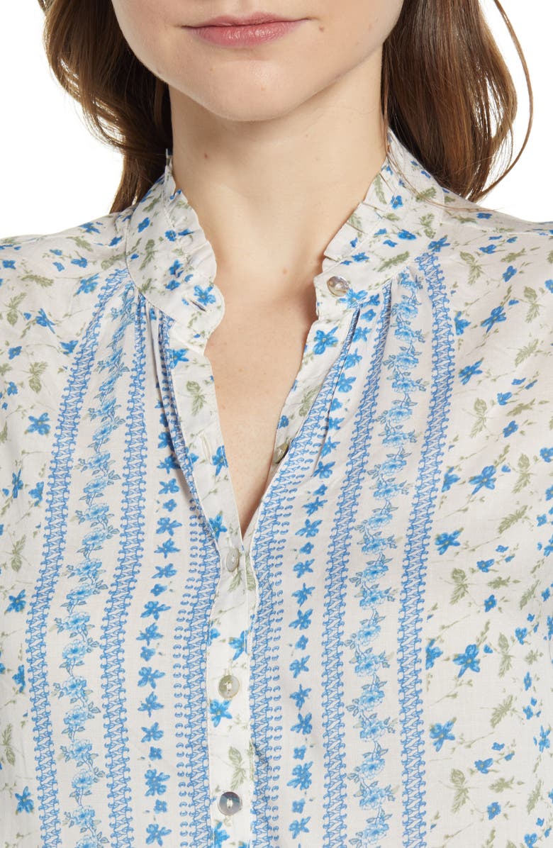 Lucky Brand Women's Megan Mixed Print Top White Size Small