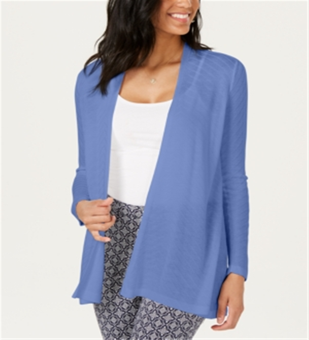 Charter Club Women's Geo Stitch Completer Sweater Blue Size Petite Medium