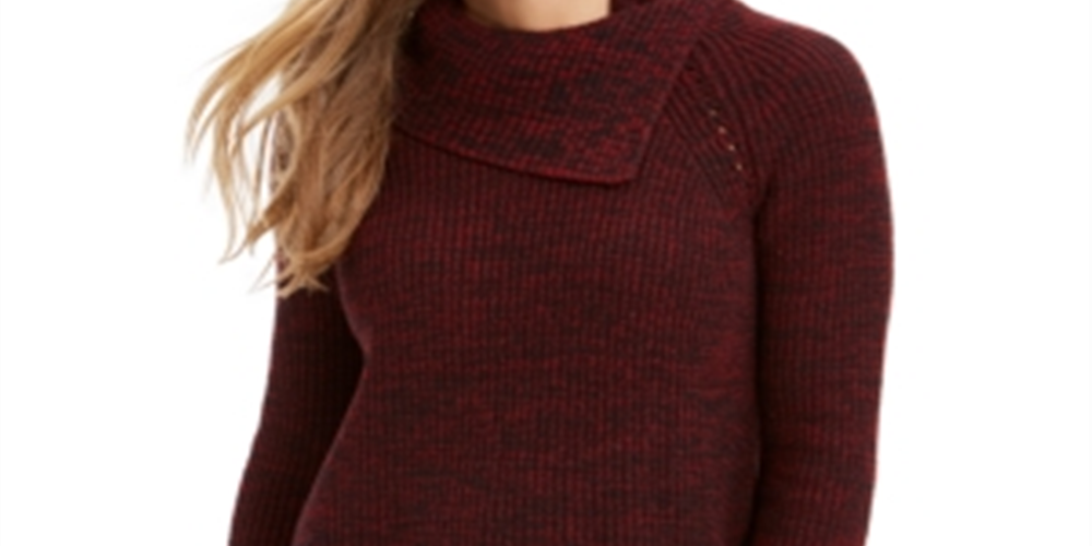 Style & Co Women's Pointelle Envelope Neck Sweater Black Red Size Petite M