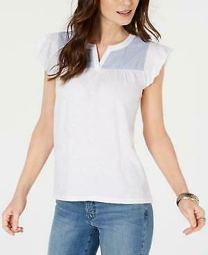Style & Co Women's Contrast Yoke Cotton Top Blue Size XX-Large