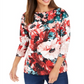 Charter Club Women's Floral Print Boat Neck Top Red Size Large