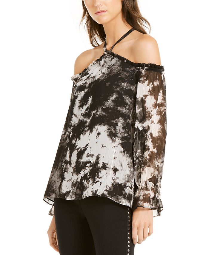 INC International Concepts Women's Tie Dyed Cold-Shoulder Top Black  Size Petite XL