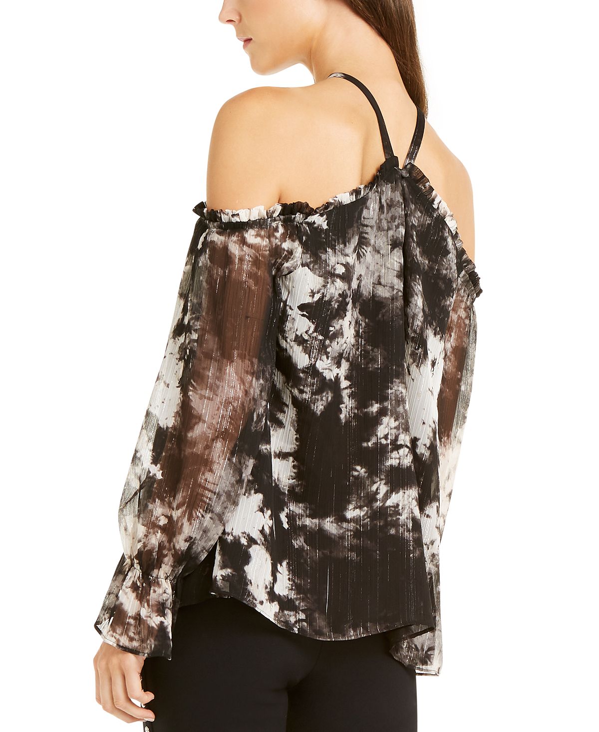 INC International Concepts Women's Tie Dyed Cold-Shoulder Top Black  Size Petite XL