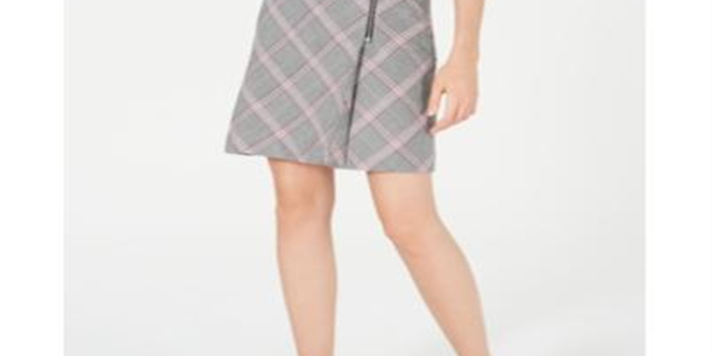Bar III Women's Zipper Detail Plaid Skirt Black Size 0