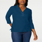 Karen Scott Women's Cotton Lace up Shirt GreenSize Small