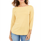 Charter Club Women's Pima Cotton Button Shoulder Stripe Top Yellow Size Small
