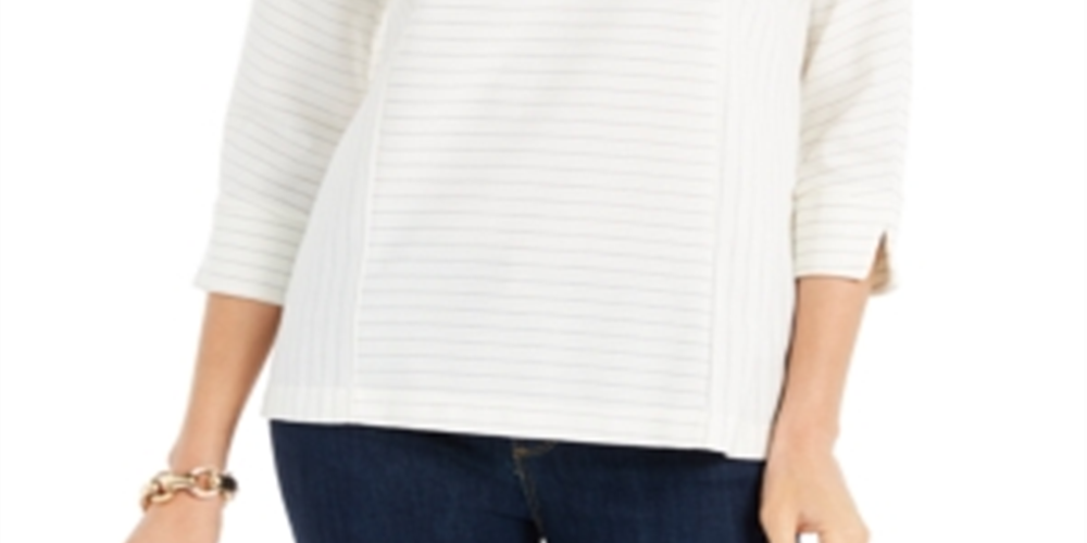 Charter Club Women's Striped Back Button Top White Size Large