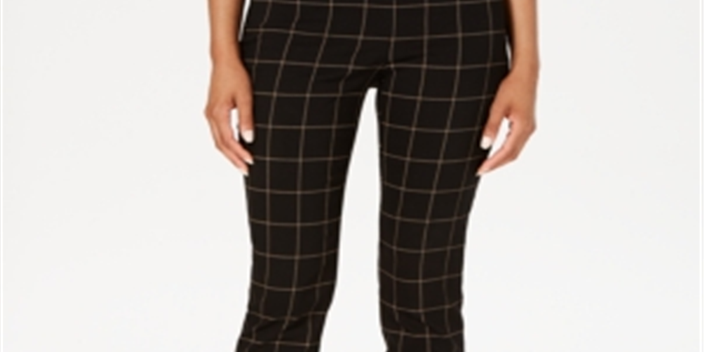 Charter Club Women's Windowpane Plaid Pants Black Size 12 Petite