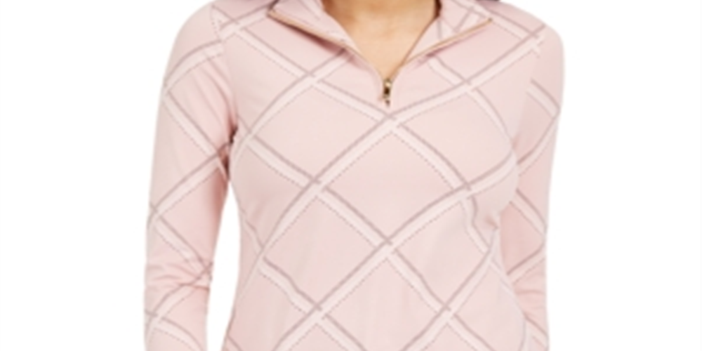 Charter Club Women's Printed Half Zip Top Pink Size XX-Large