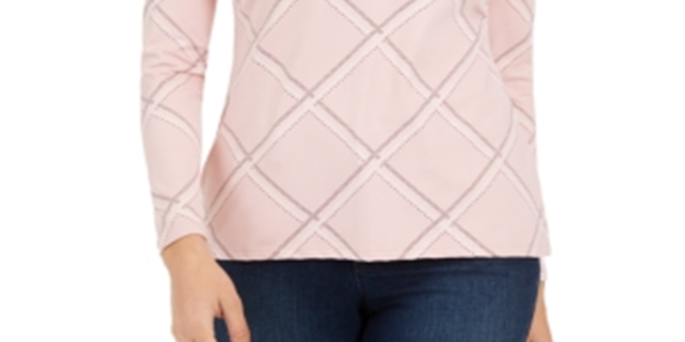 Charter Club Women's Printed Half Zip Top Pink Size XX-Large