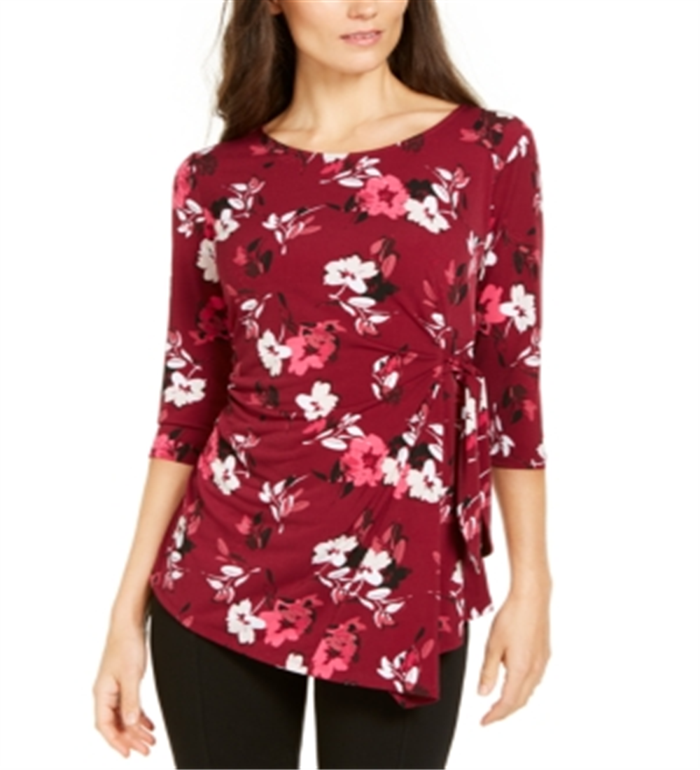 Alfani Women's Printed Side Tie Top Black Size Petite Medium