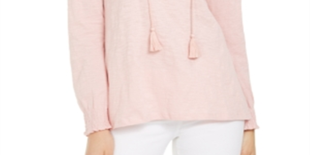 Style & Co Women's Embroidered Shoulder Top Pink Size Small