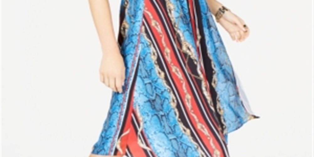 INC International Concepts Women's Printed Cold Shoulder Dress Blue Multi Size 12 Petite