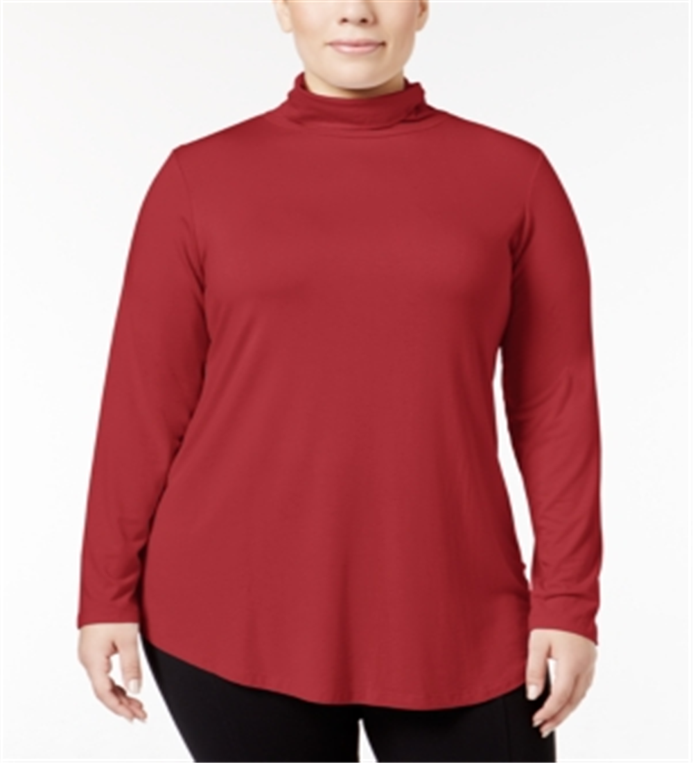 JM Collection Women's Solid Long Sleeve Turtle Neck Blouse Top Red Size 1X