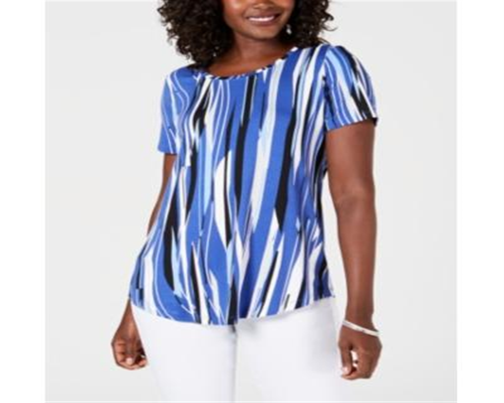 JM Collection Women's Printed Printed Top Blue Size Petite Small
