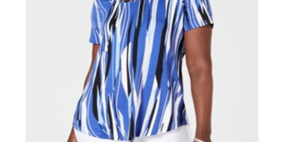 JM Collection Women's Printed Printed Top Blue Size Petite Small