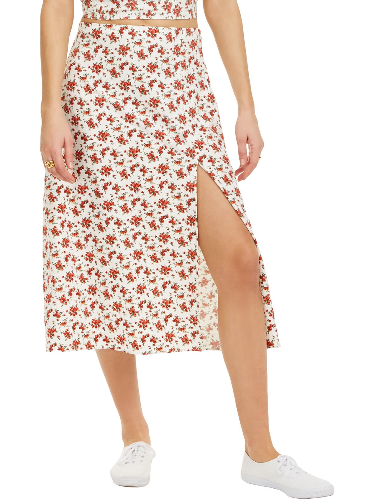 Danielle Bernstein Women's Side Slit Pull on Midi Skirt White Size Large