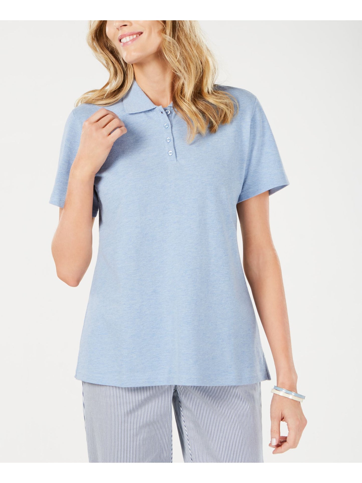 Karen Scott Women's Short Sleeve Collared Top Blue Size Large