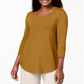 JM Collection Women's Three Quarter Sleeve Top Yellow Size Petite Medium