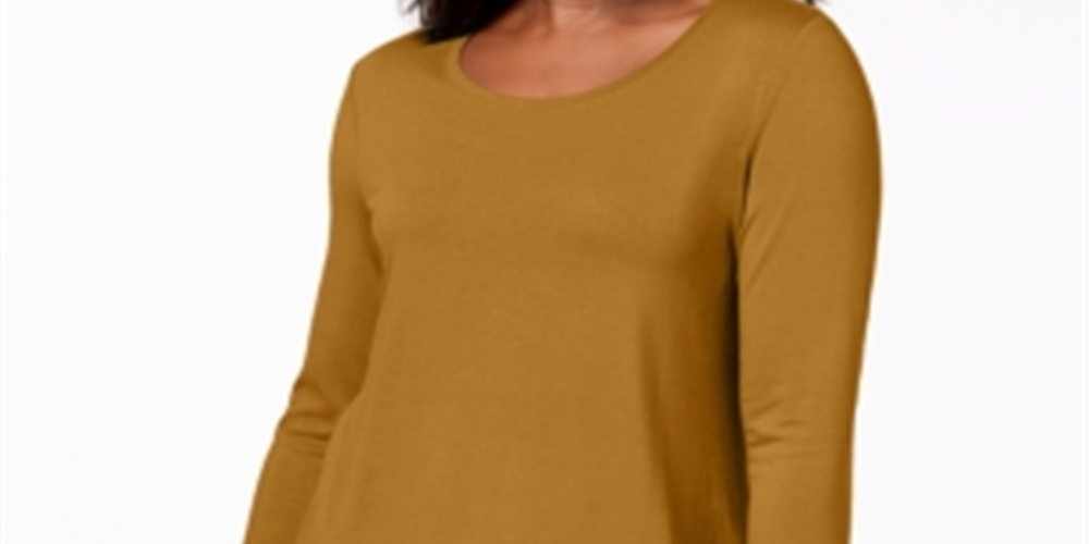 JM Collection Women's Three Quarter Sleeve Top Yellow Size Petite Medium