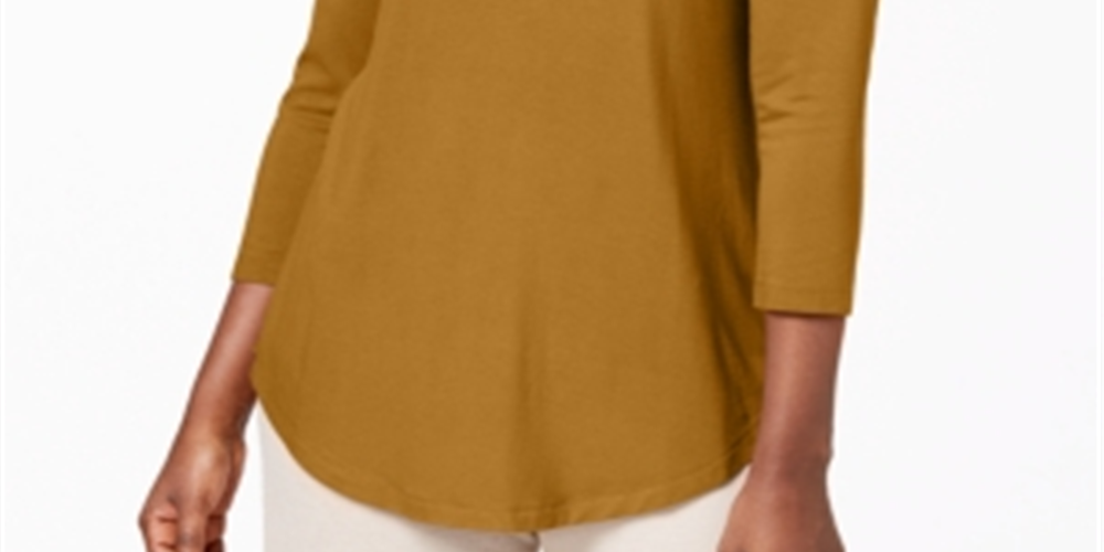 JM Collection Women's Three Quarter Sleeve Top Yellow Size Petite Medium