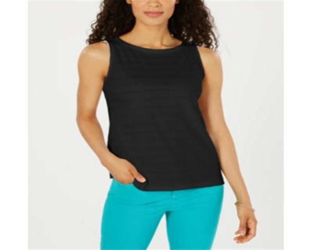 Charter Club Women's Textured Cotton Tank Top Black Size Petite L