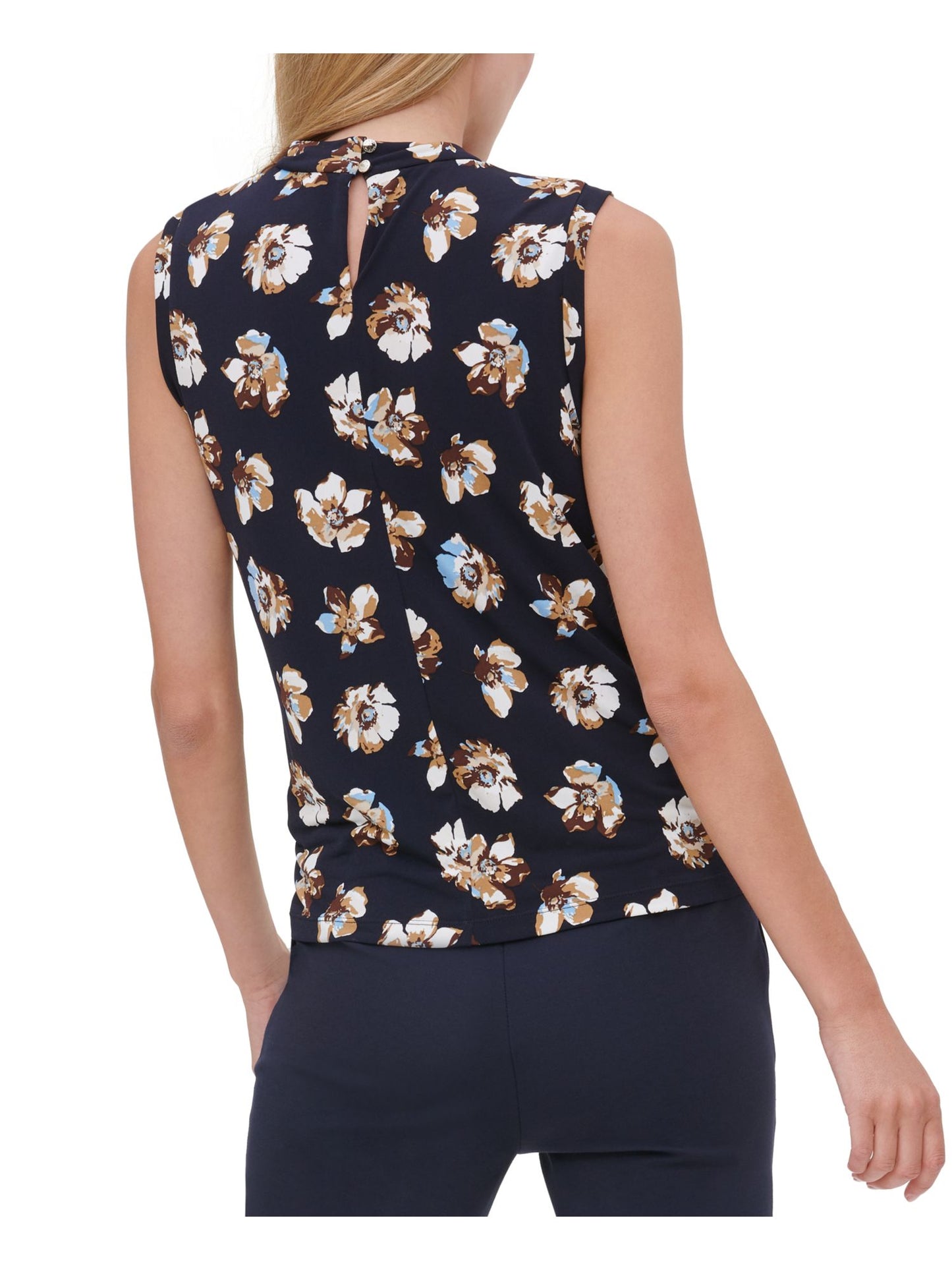 Tommy Hilfiger Women's Twist Neck Floral Sleeveless Blouse Top Blue Size Small