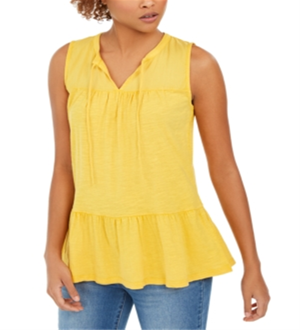Style & Co Women's Cotton Sleeveless Peasant Top Yellow Size Medium
