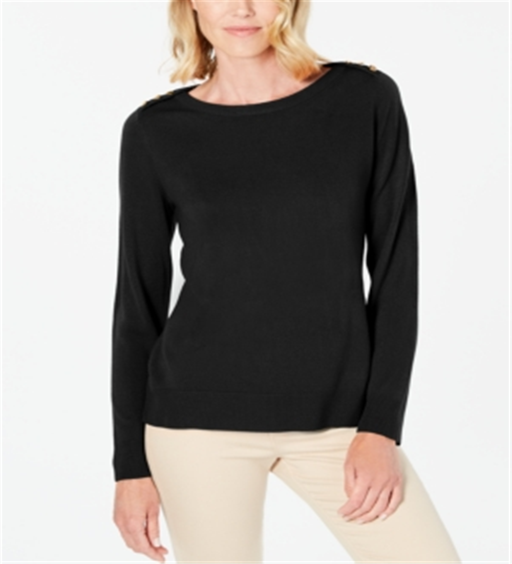 Karen Scott Women's Button Shoulder Sweater Black Size Petite Small