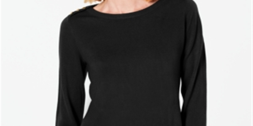 Karen Scott Women's Button Shoulder Sweater Black Size Petite Small