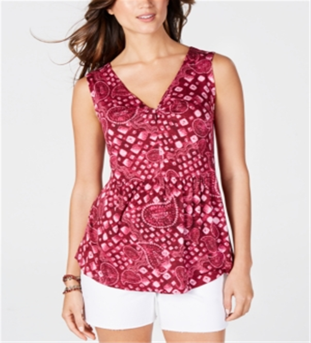 Style & Co Women's Pleated V Neck Blouse Purple Size X-Small